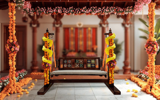 Traditional Indian wooden swings (Jhula) for weddings