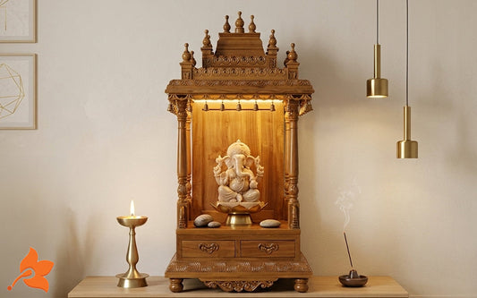 Design a Sacred Pooja Corner with Elegant Wooden Furniture