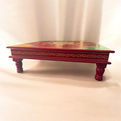 The Royal Rajasthani Chowki: A Symphony of Wood & Color | Wooden Seat 52 cm x 52 x 16 cm